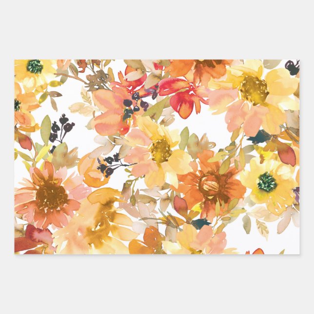 Vibrant autumn floral patterns wrapping paper sheets (Front)