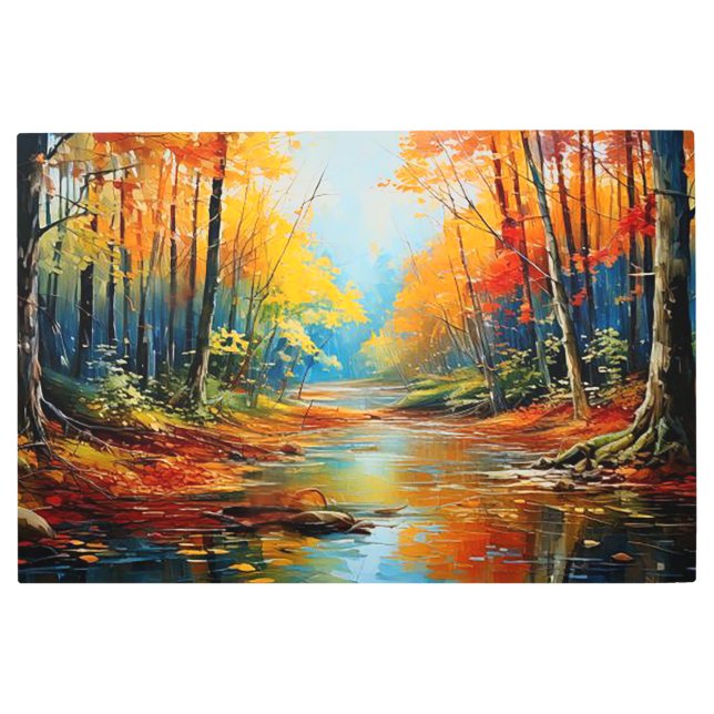Vibrant Autumn Forest Oil Painting Canvas Metal Print (Front)