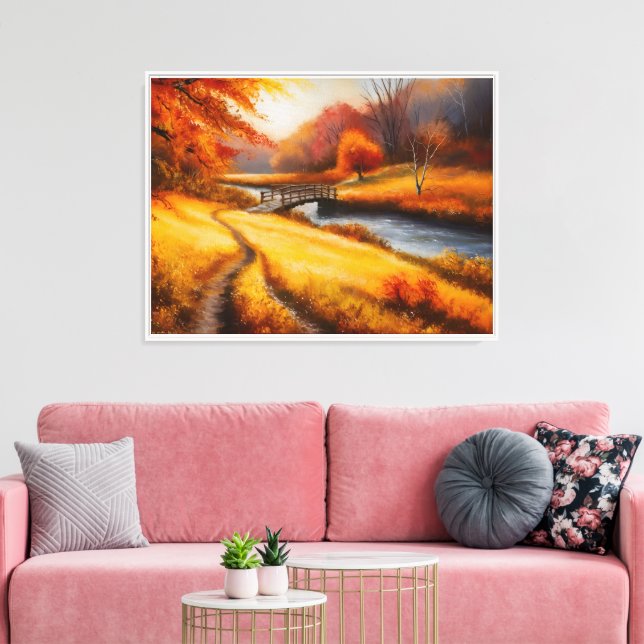 Vibrant Autumn Forest Painting - Fall Landscape  Canvas Print (Insitu(LivingRoom))