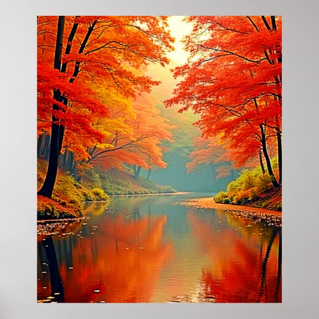 Vibrant Autumn Forest River Poster (Front)