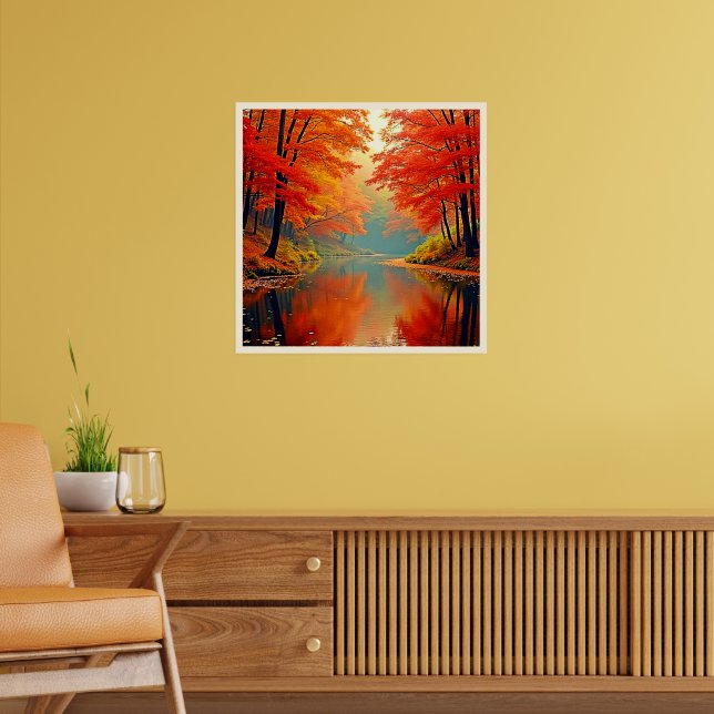 Vibrant Autumn Forest River Poster (Living Room 2)