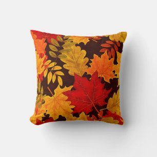 Vibrant Autumn Leaf Patterned Pillow