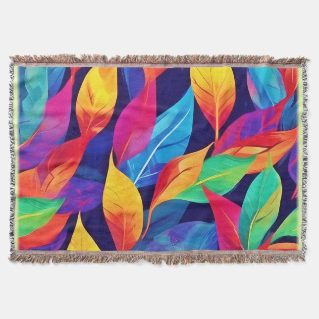Vibrant Autumn Leaves Abstract Art Throw Blanket (Front)