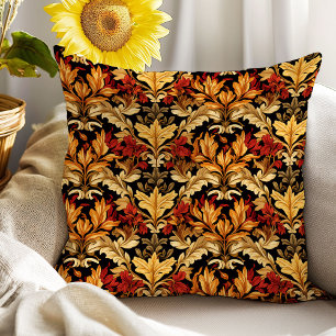 Vibrant Autumn leaves Art nouveau William Morris Throw Pillow