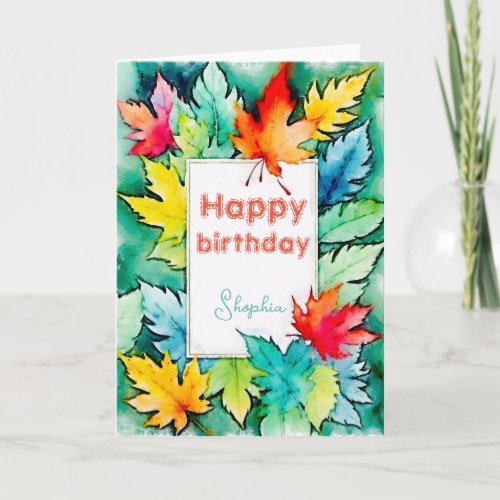 Vibrant Autumn Leaves Embracing Birthday  Card