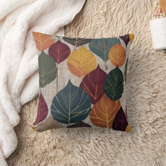 Vibrant autumn leaves in an artistic arrangement throw pillow (Blanket)