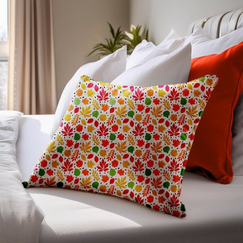 Vibrant Autumn Leaves Multi_Colored Pattern Accent Pillow