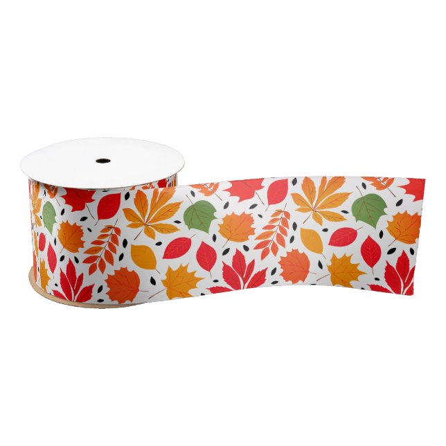 Vibrant Autumn Leaves Multi-Colored Pattern Satin Ribbon (Spool)