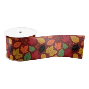 Vibrant Autumn Leaves Multi-Colored Pattern Satin Ribbon