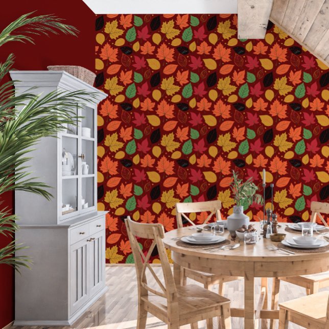 Vibrant Autumn Leaves Multi-Colored Pattern Wallpaper (Vibrant Autumn Leaves Multi-Colored Dark Pattern Wallpaper)