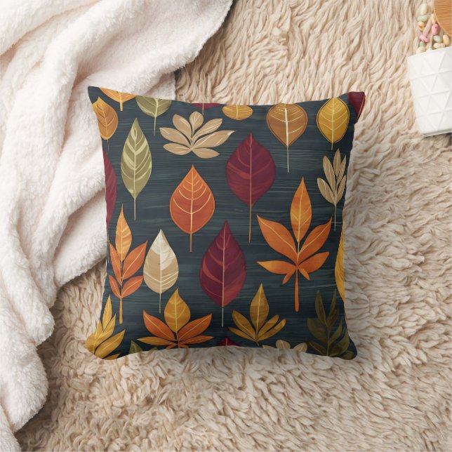 Vibrant autumn leaves on a deep green backdrop throw pillow (Blanket)