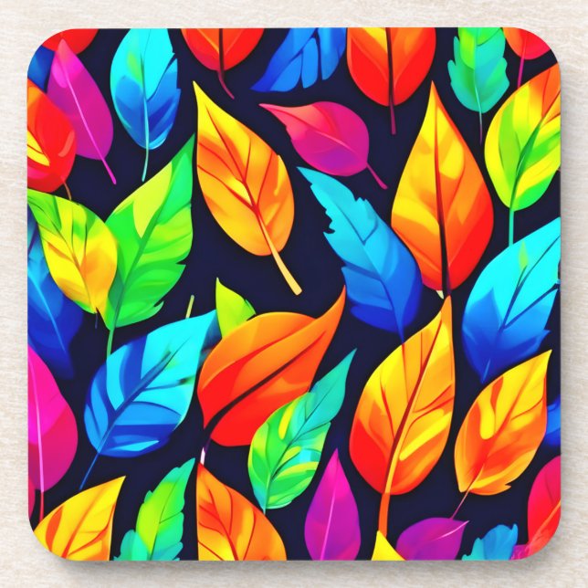 Vibrant Autumn Leaves Pattern Beverage Coaster (Front)