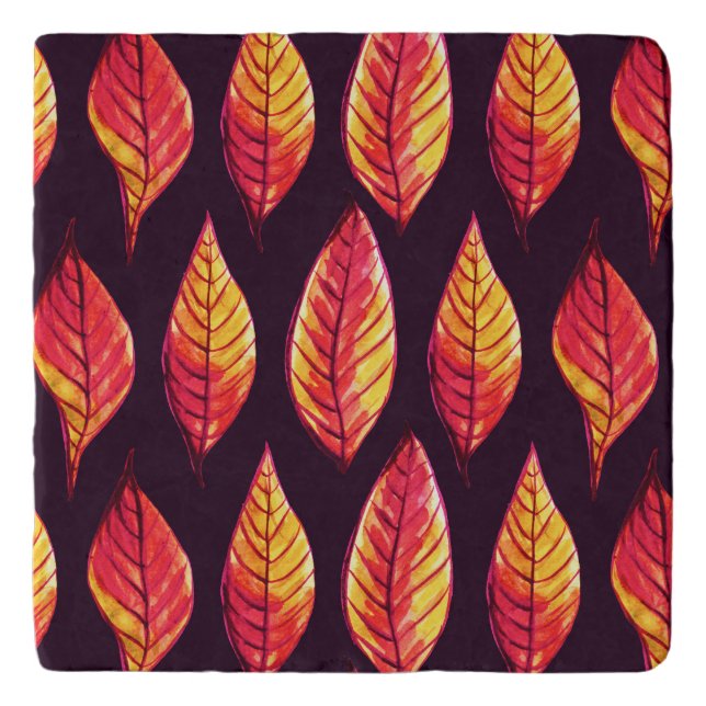 Vibrant autumn leaves pattern in red and yellow trivet (Front)