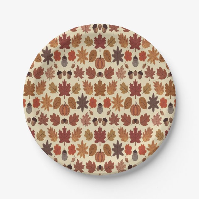 Vibrant Autumn Leaves Pattern with Fall Colors Paper Plates (Front)