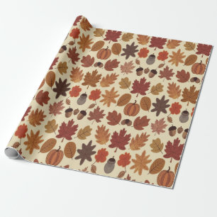 Vibrant Autumn Leaves Pattern with Fall Colors Wrapping Paper