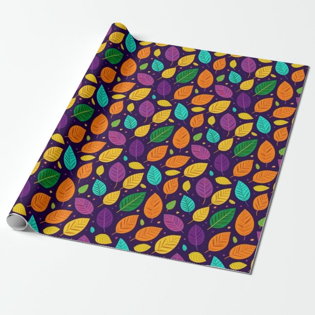 Vibrant Autumn Leaves Wrapping Paper (Unrolled)