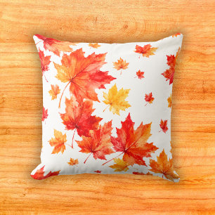Vibrant Autumn Maple Cascade Watercolor Pattern Throw Pillow