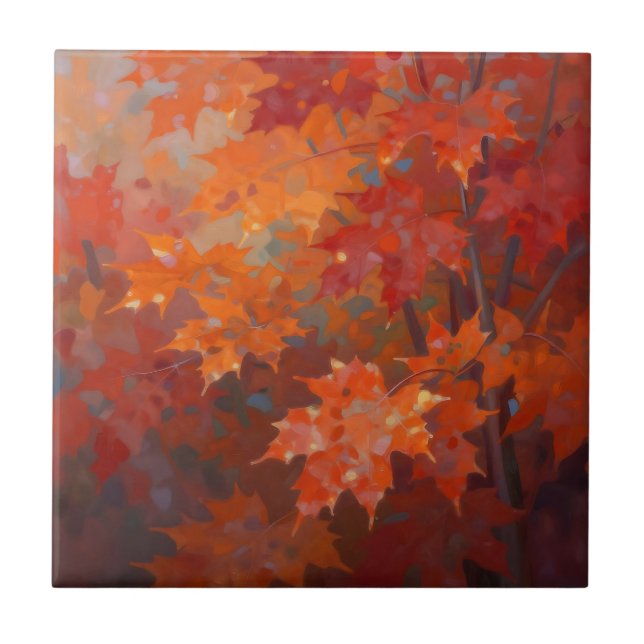 Vibrant Autumn Maple Leaves Canopy Ceramic Tile (Front)