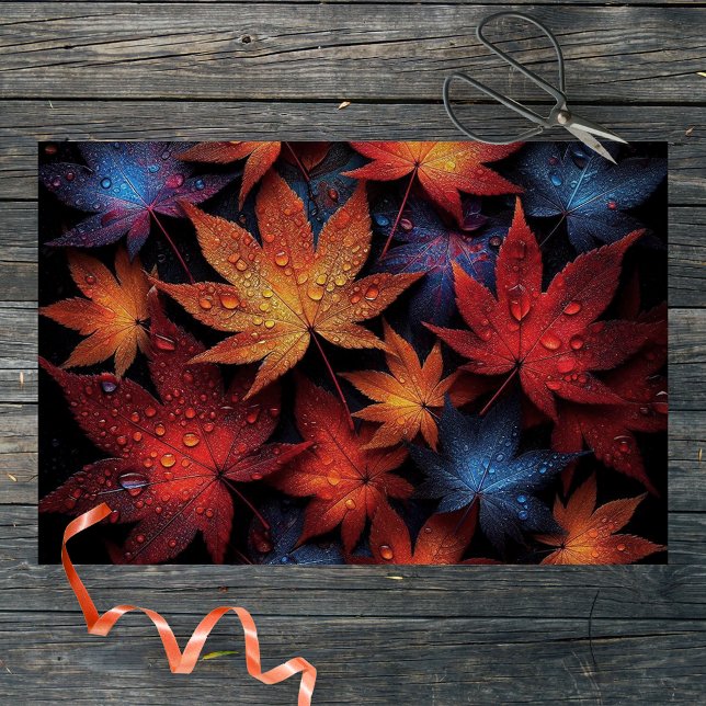 Vibrant Autumn Maple Leaves Water Droplets Tissue Paper (Creator Uploaded)