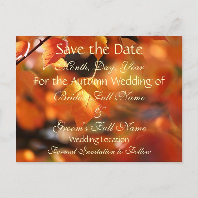 Vibrant Autumn Save the Date Wedding Postcard (Front)