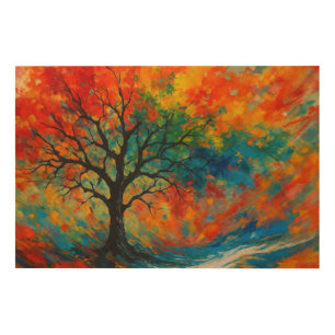 Vibrant Autumn Symphony Abstract Tree Wood Wall Art