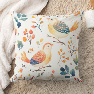 Vibrant Autumn Turkeys – Whimsical Watercolor (2) Throw Pillow