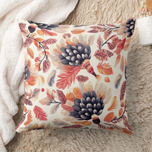 Vibrant Autumn Turkeys – Whimsical Watercolor Throw Pillow (Blanket)