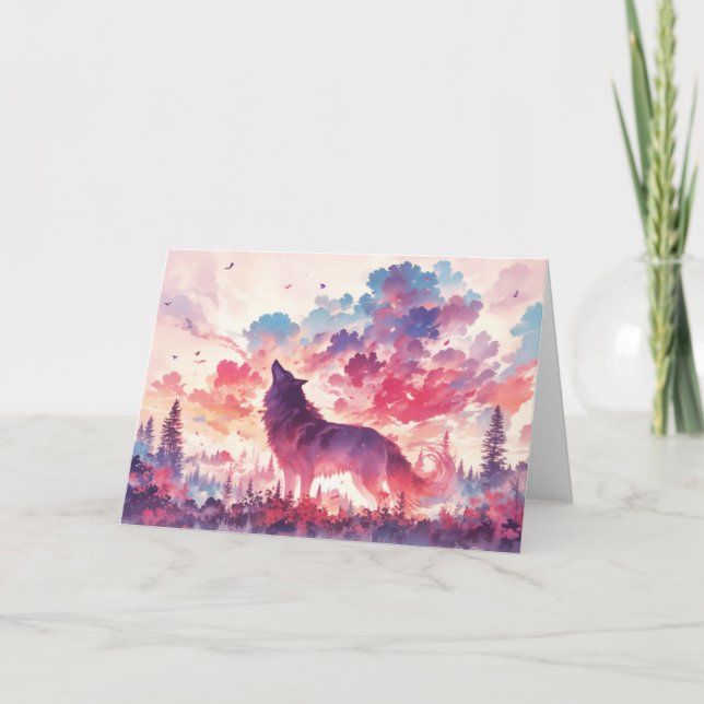 Vibrant Autumn Wolf in the Forest Card (Front)