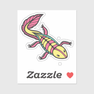 Vibrant axolotl flat pink yellow and turquoise sticker