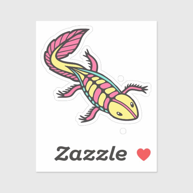 Vibrant axolotl flat pink yellow and turquoise sticker (Sheet)