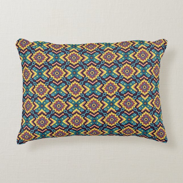 Vibrant Aztec Geometric Floral Pattern Accent Pillow (Front)