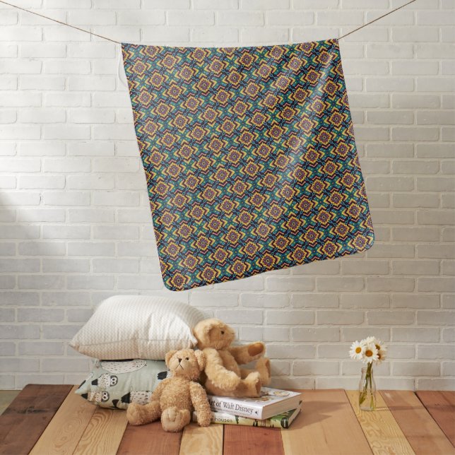 Vibrant Aztec Geometric Floral Pattern Baby Blanket (In Situ)