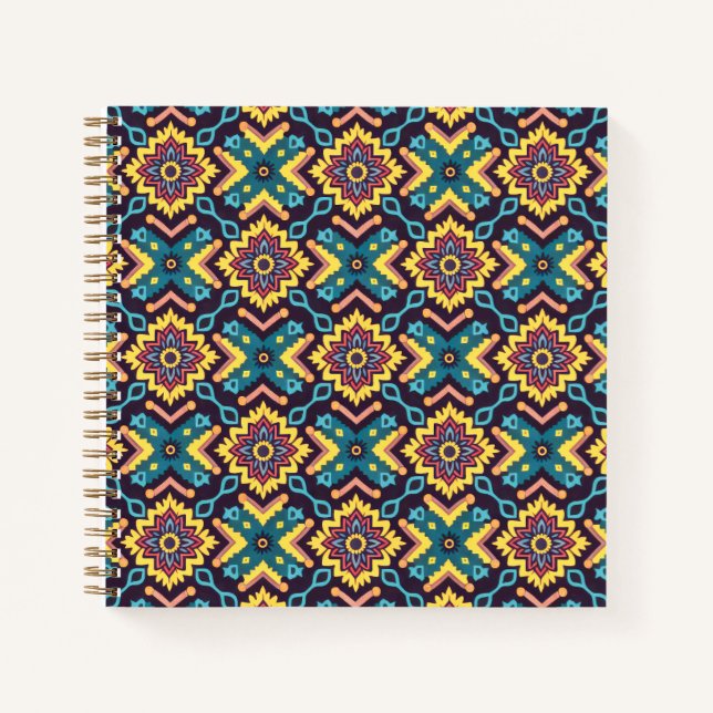 Vibrant Aztec Geometric Floral Pattern Notebook (Front)