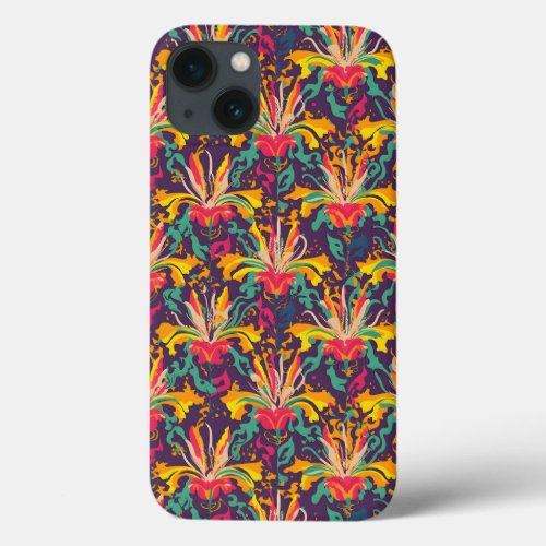 Vibrant Aztec Lily Pattern _ Bold Floral Design iPhone 13 Case