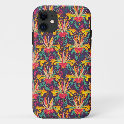 Vibrant Aztec Lily Pattern _ Bold Floral Design iPhone 11 Case