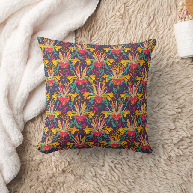 Vibrant Aztec Lily Pattern - Bold Floral Design Throw Pillow (Blanket)