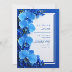Vibrant Azure Blue Botanical Orchid Wedding Invitation