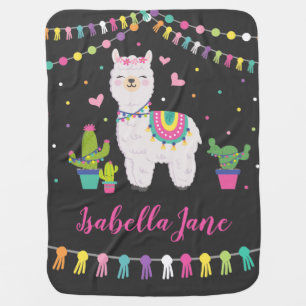 Vibrant Baby Llama / Fiesta Alpaca Girl Nursery Blanket