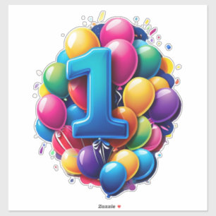 Vibrant Balloon Cluster With Large Number One Sticker