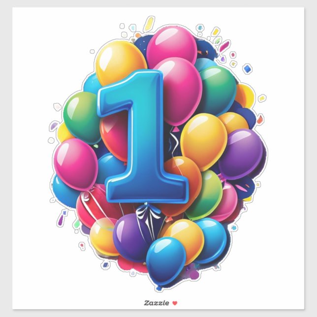 Vibrant Balloon Cluster With Large Number One Sticker (Sheet)