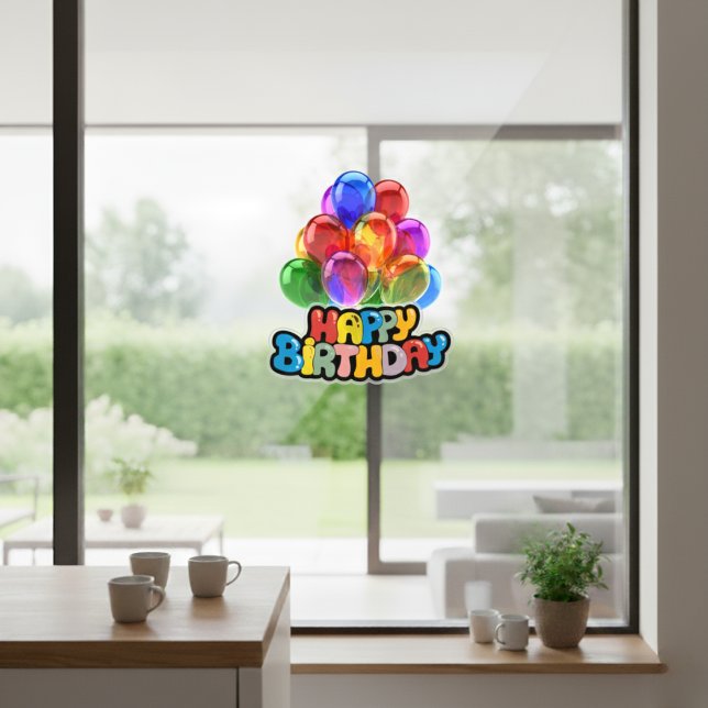  Vibrant Balloon Happy Birthday Window Cling (Vibrant Balloon Happy Birthday Window Cling)