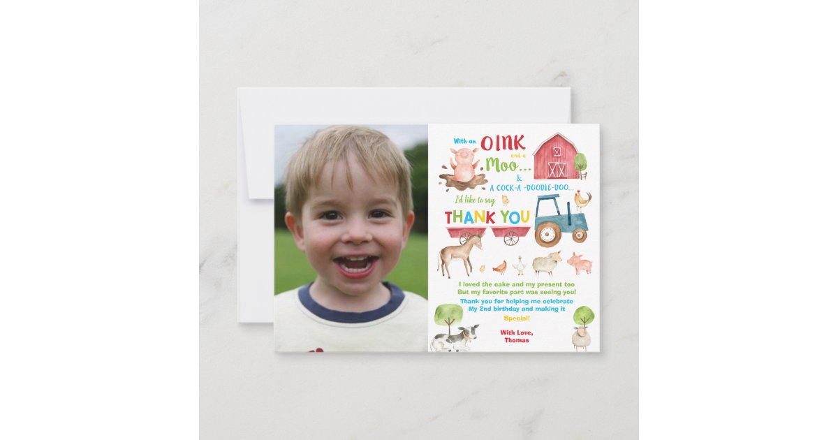 Boys Farm Animals Party Thank You Cards Boys Farm Animals Party Thank You Cards