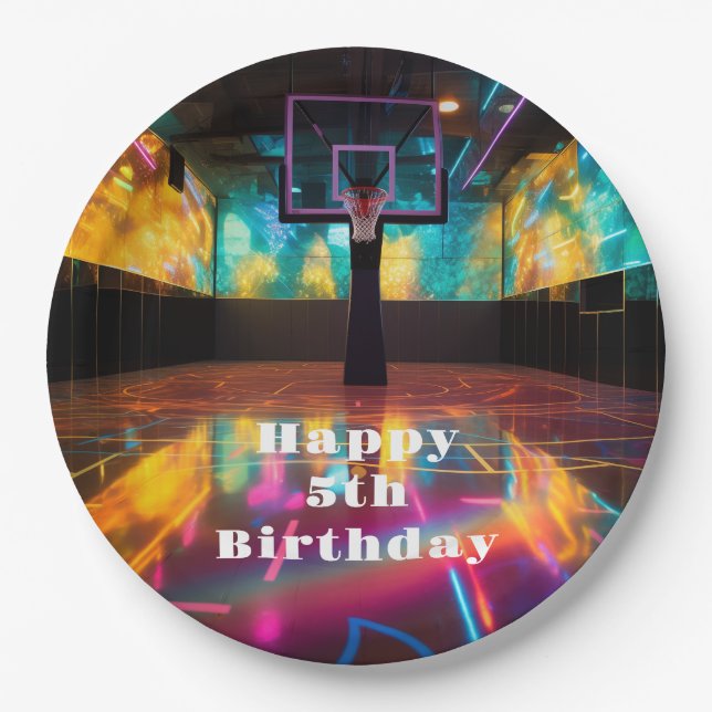 Vibrant Basketball Party  Paper Plates (Front)