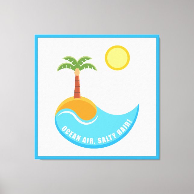 Vibrant Beach And Ocean Air Palm Tree Illustration Canvas Print (Front)