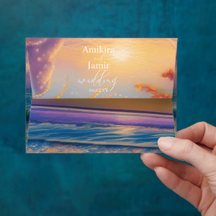 Vibrant Beach Background Faux Glitter Wedding Envelope