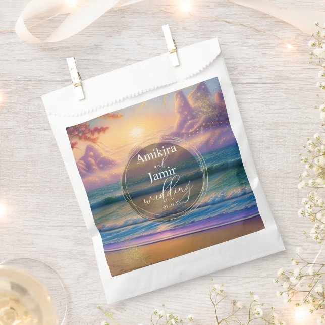 Vibrant Beach Background Faux Glitter Wedding Favor Bag (Clipped)