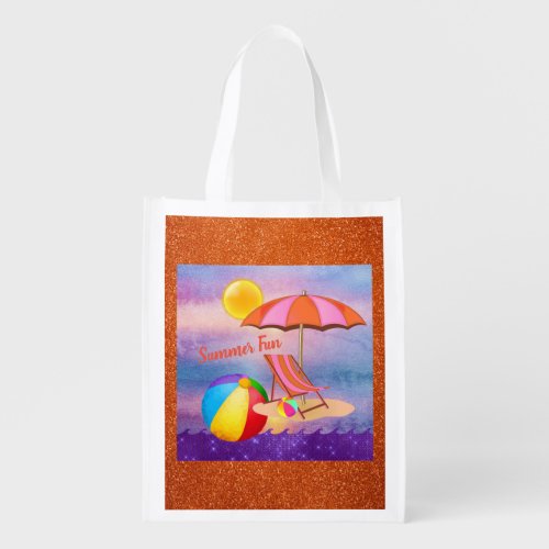 Vibrant Beach Summer Fun Reusable Grocery Bag