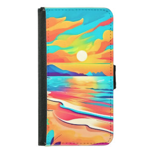 Vibrant Beach Sunset Art Samsung Galaxy S5 Wallet Case