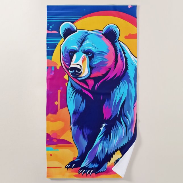 Vibrant Bear Art Beach Towel (Front)