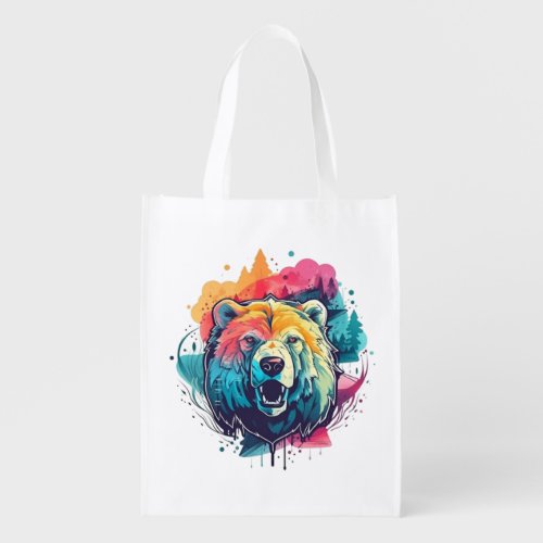 Vibrant bear grocery bag